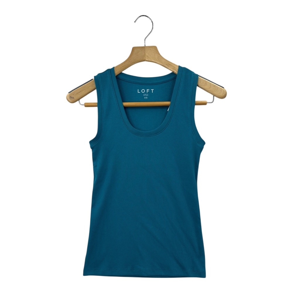 LOFT Ribbed Tank Top Teal Blue Scoop Neck Sleeveless Basic Essential XS
